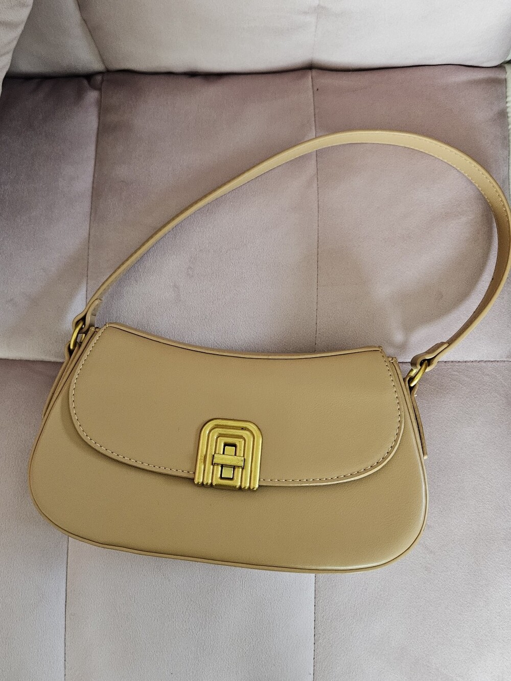 Miztique Tan Faux Leather Small Satchel Bag Golden Accent
